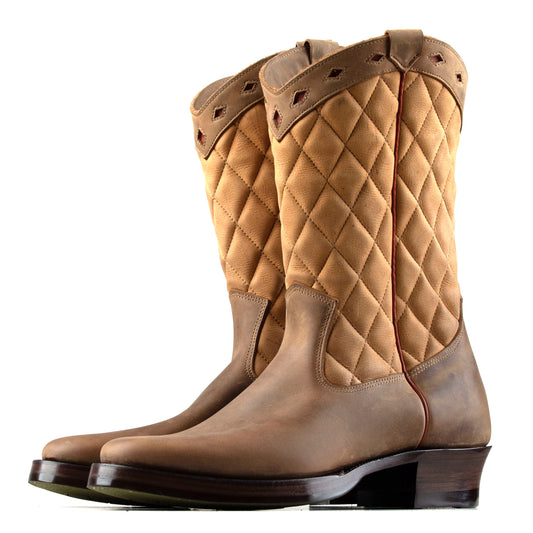 Diamond Check CowBoy Boots - Brandy Kudu + Tan Nubuck - xbxs®boots factory