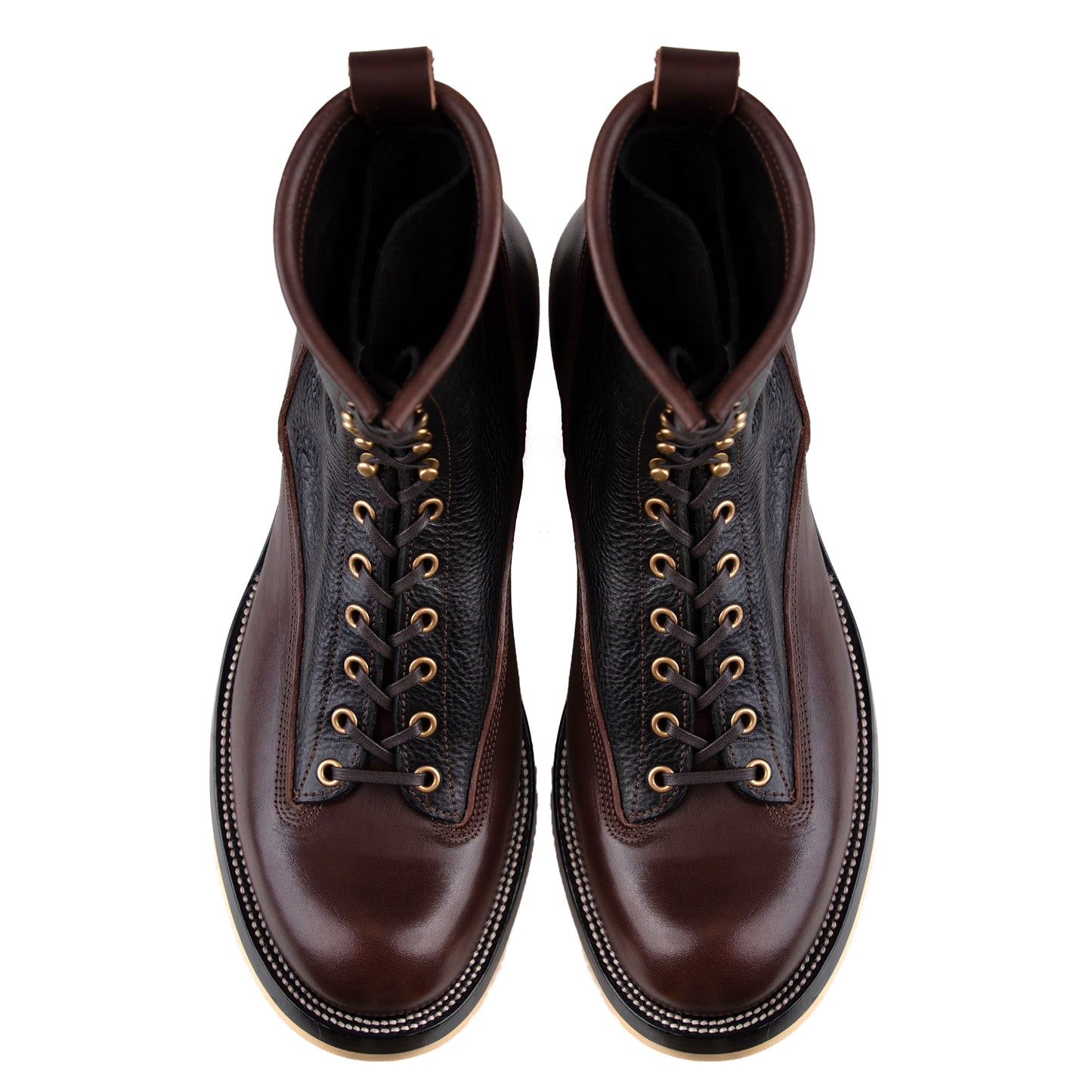 Monkey Boots 12 Eyelets - Black+Brown Bull Hide - xbxs®boots factory