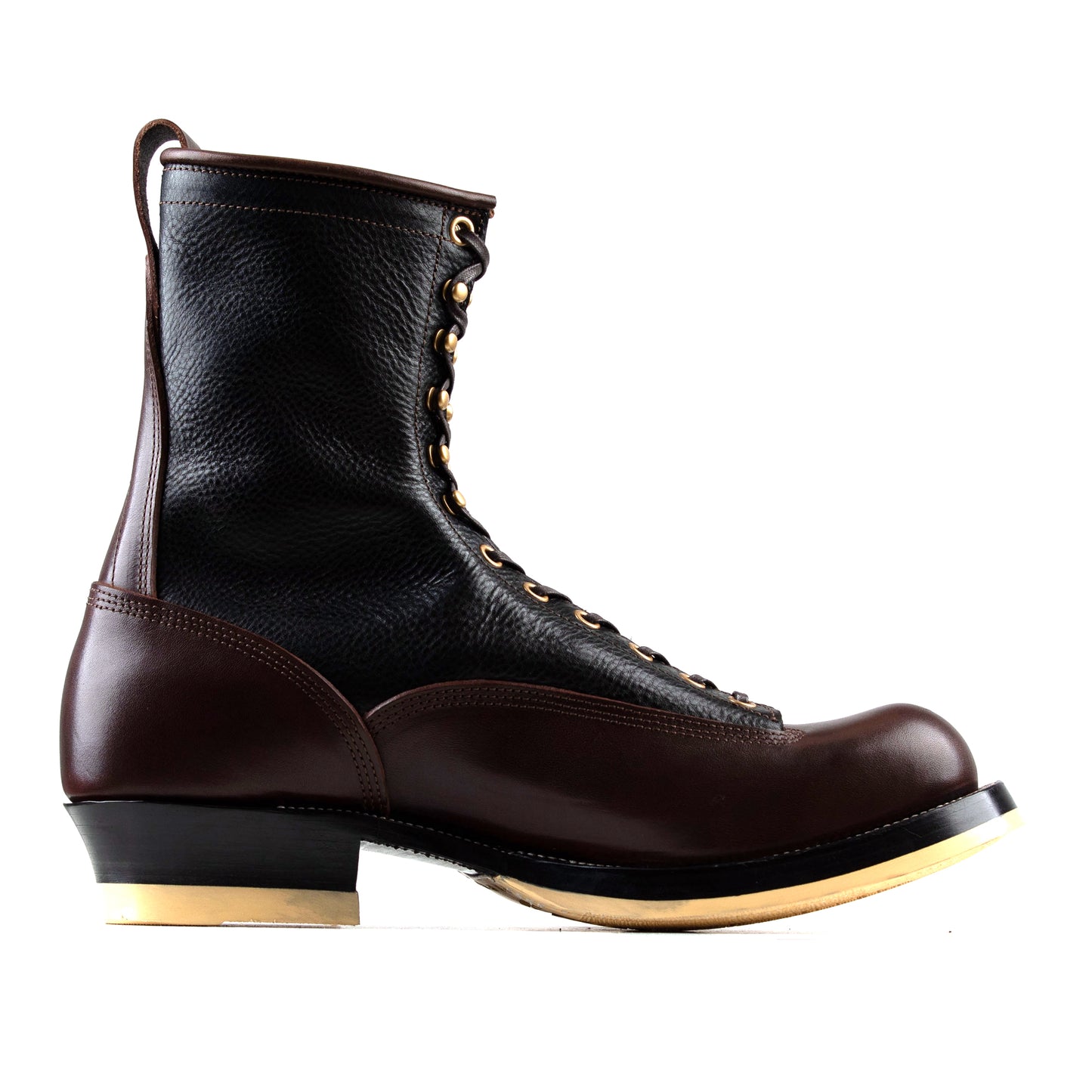 Monkey Boots 12 Eyelets - Black+Brown Bull Hide - xbxs®boots factory