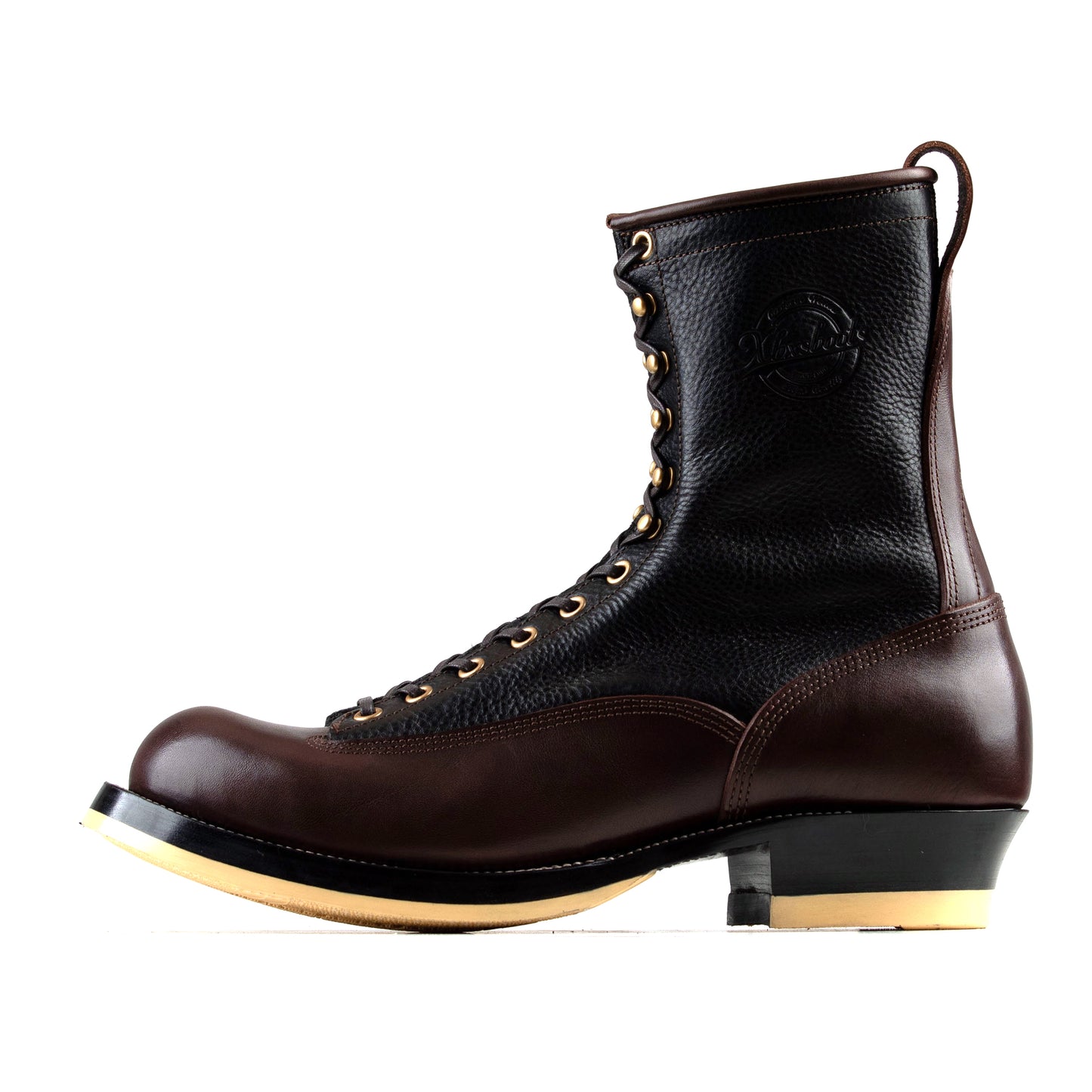 Monkey Boots 12 Eyelets - Black+Brown Bull Hide - xbxs®boots factory