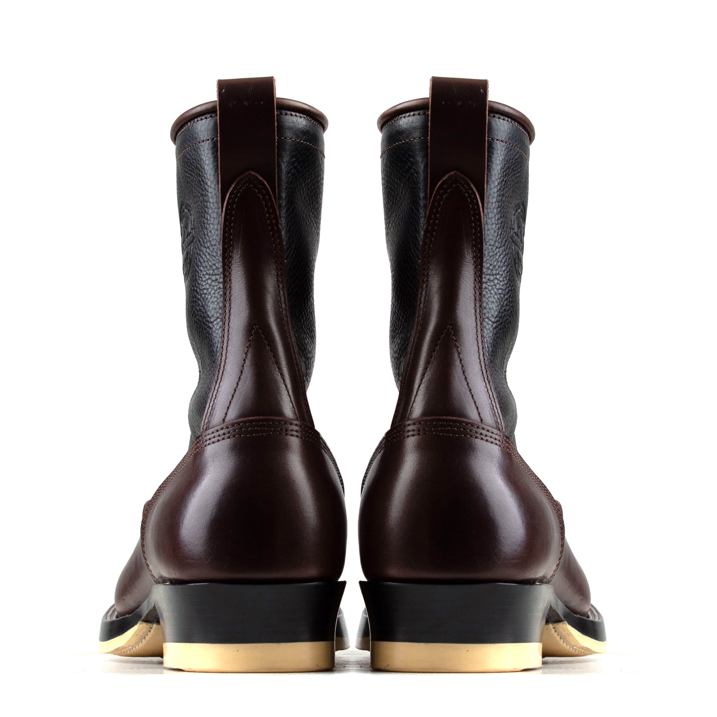Monkey Boots 12 Eyelets - Black+Brown Bull Hide - xbxs®boots factory