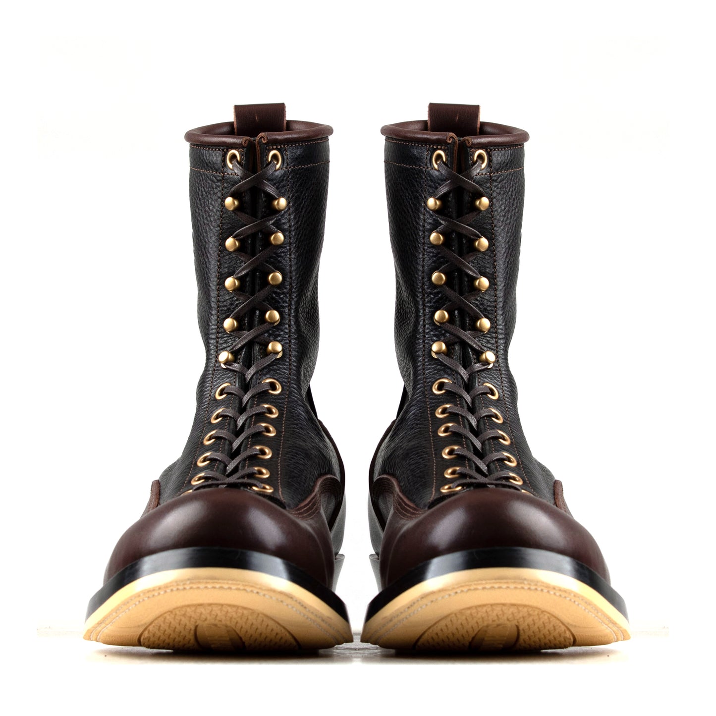 Monkey Boots 12 Eyelets - Black+Brown Bull Hide - xbxs®boots factory