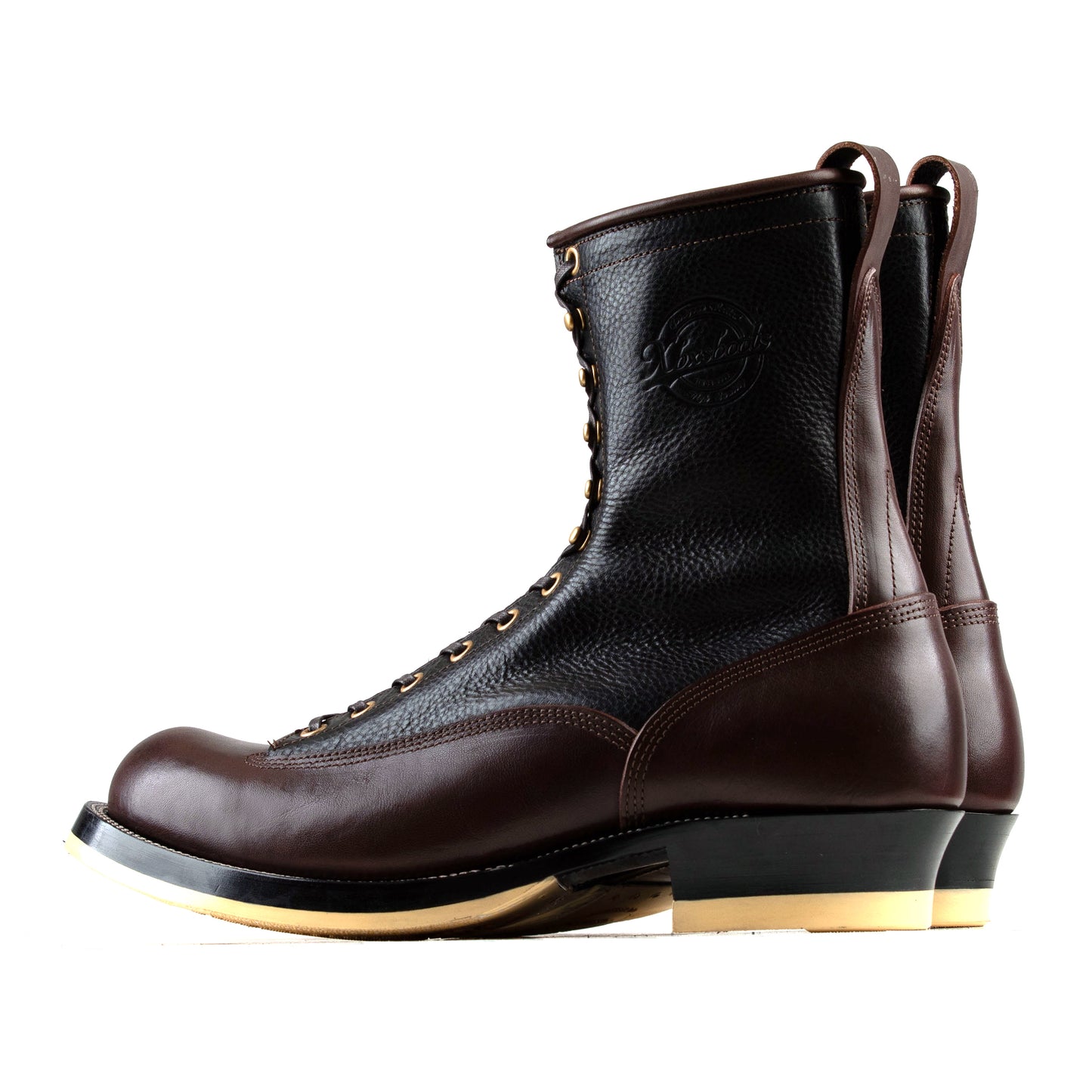 Monkey Boots 12 Eyelets - Black+Brown Bull Hide - xbxs®boots factory