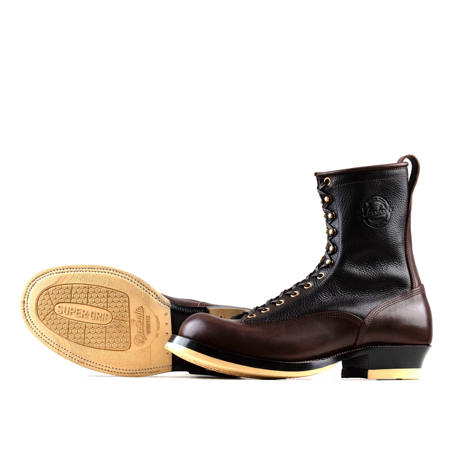 Monkey Boots 12 Eyelets - Black+Brown Bull Hide - xbxs®boots factory