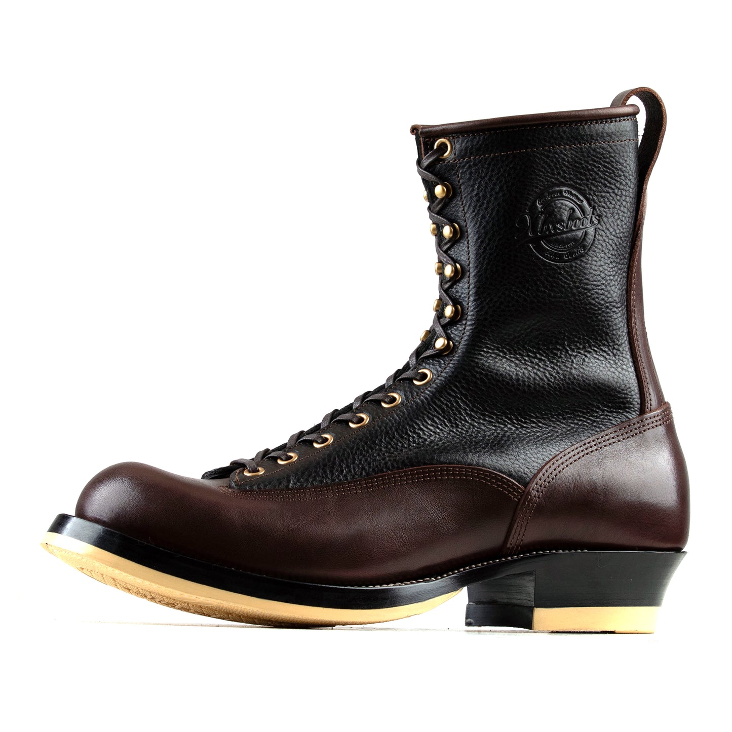 Monkey Boots 12 Eyelets - Black+Brown Bull Hide - xbxs®boots factory