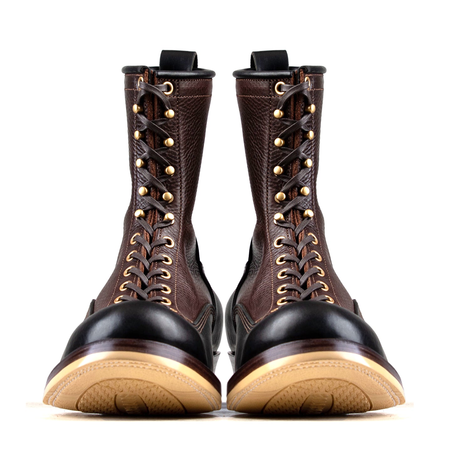 Monkey Boots 12 Eyelets - Brown/Black Bull Hide - xbxs®boots factory