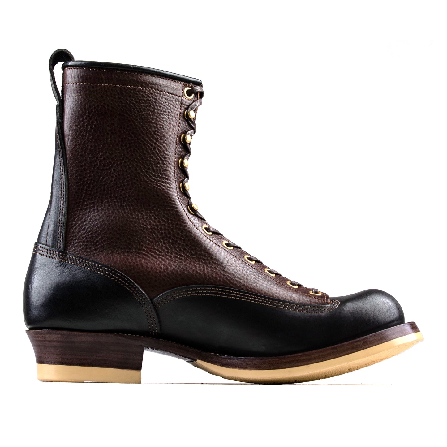 Monkey Boots 12 Eyelets - Brown/Black Bull Hide - xbxs®boots factory