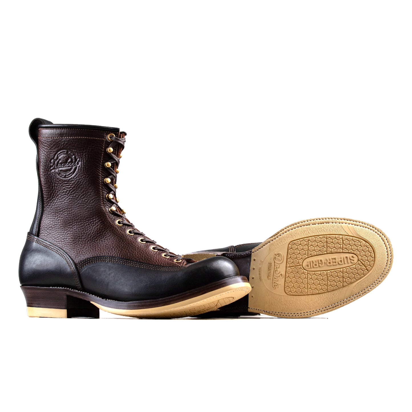 Monkey Boots 12 Eyelets - Brown/Black Bull Hide - xbxs®boots factory