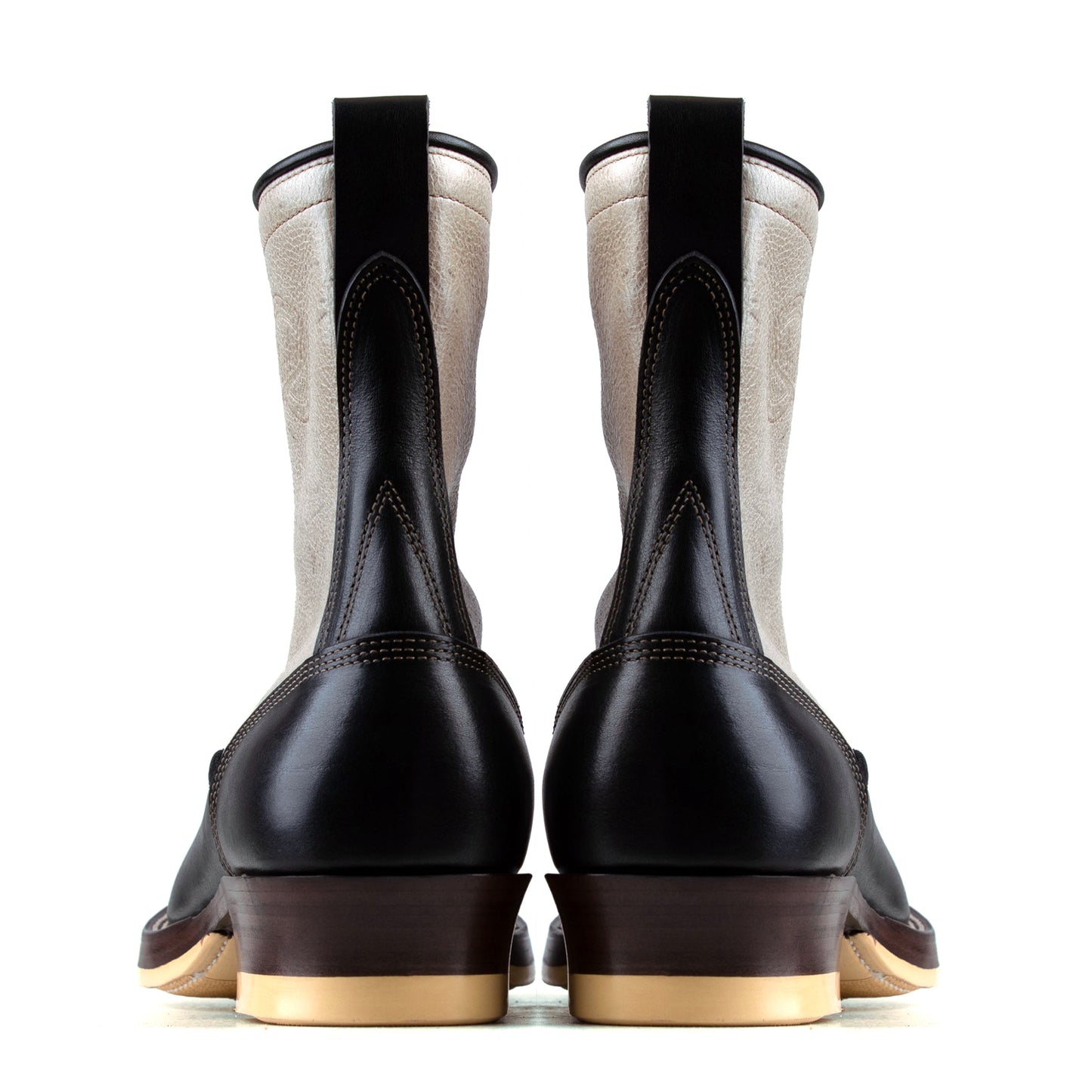 Monkey Boots 12 Eyelets - Cream Kudu + Black Bull Hide - xbxs®boots factory