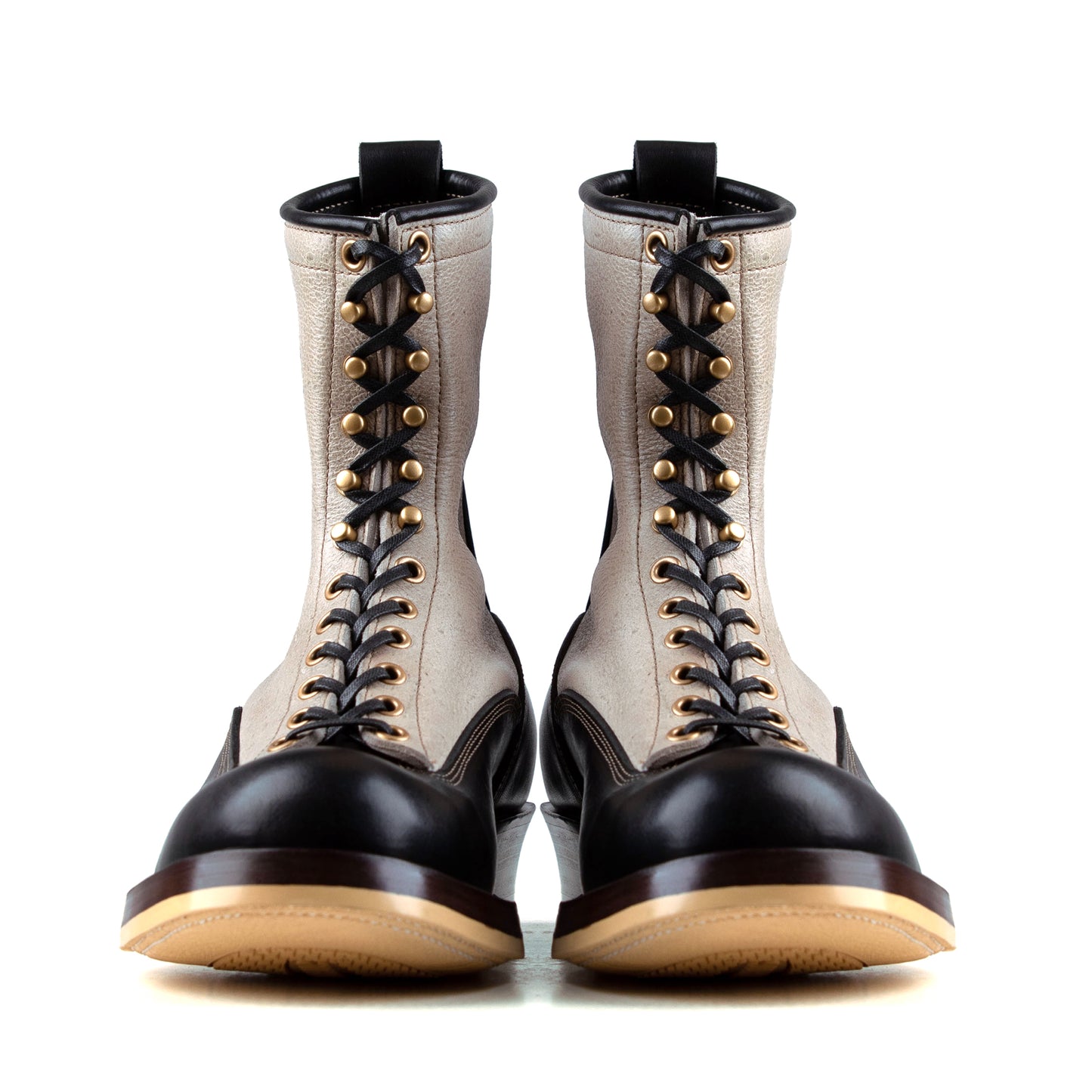 Monkey Boots 12 Eyelets - Cream Kudu + Black Bull Hide - xbxs®boots factory