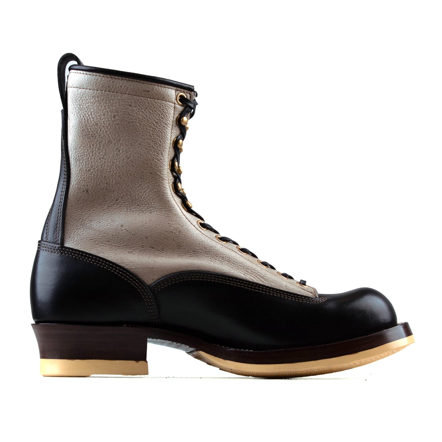 Monkey Boots 12 Eyelets - Cream Kudu + Black Bull Hide - xbxs®boots factory