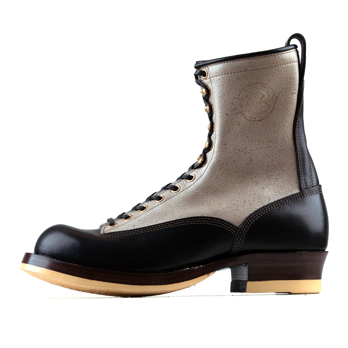 Monkey Boots 12 Eyelets - Cream Kudu + Black Bull Hide - xbxs®boots factory