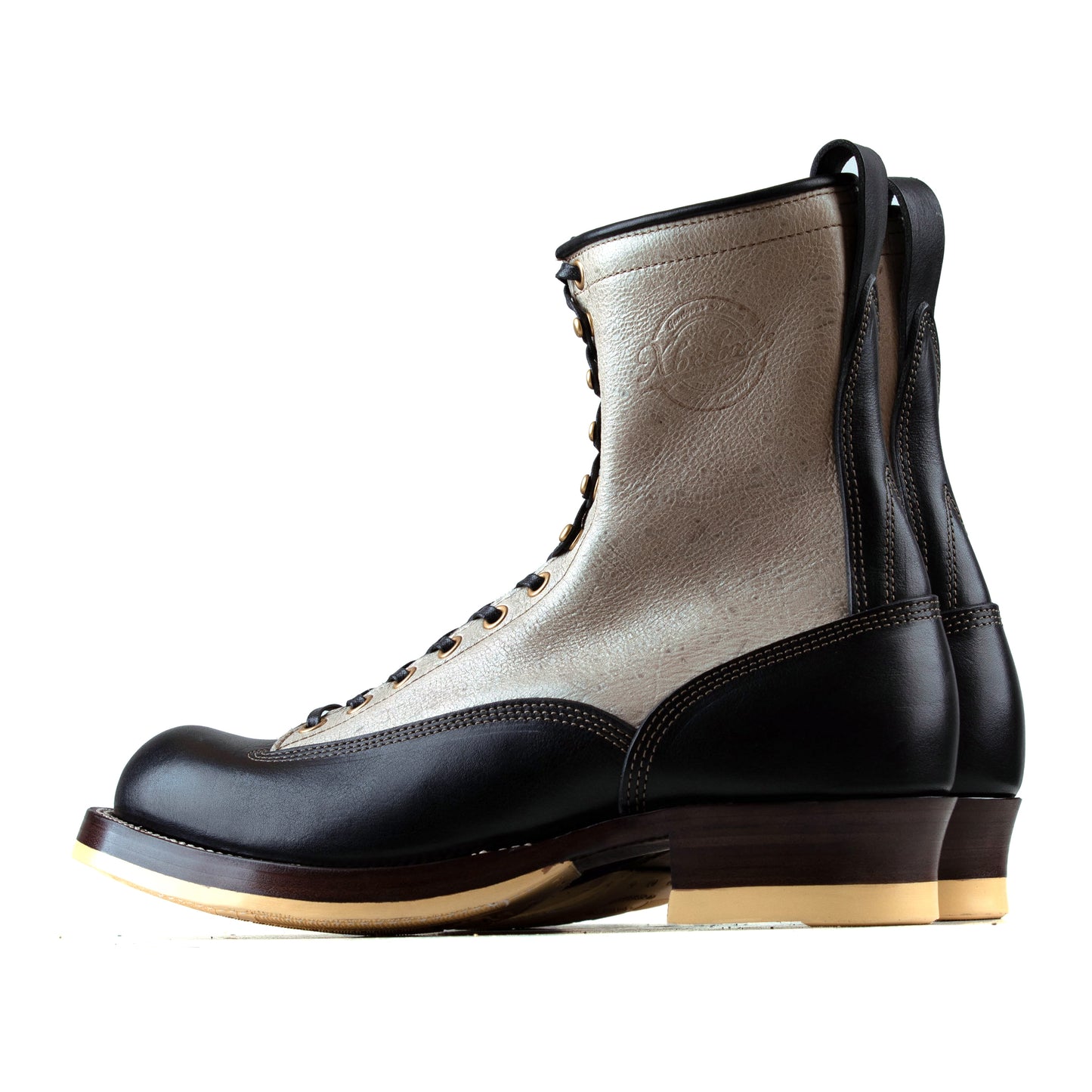 Monkey Boots 12 Eyelets - Cream Kudu + Black Bull Hide - xbxs®boots factory