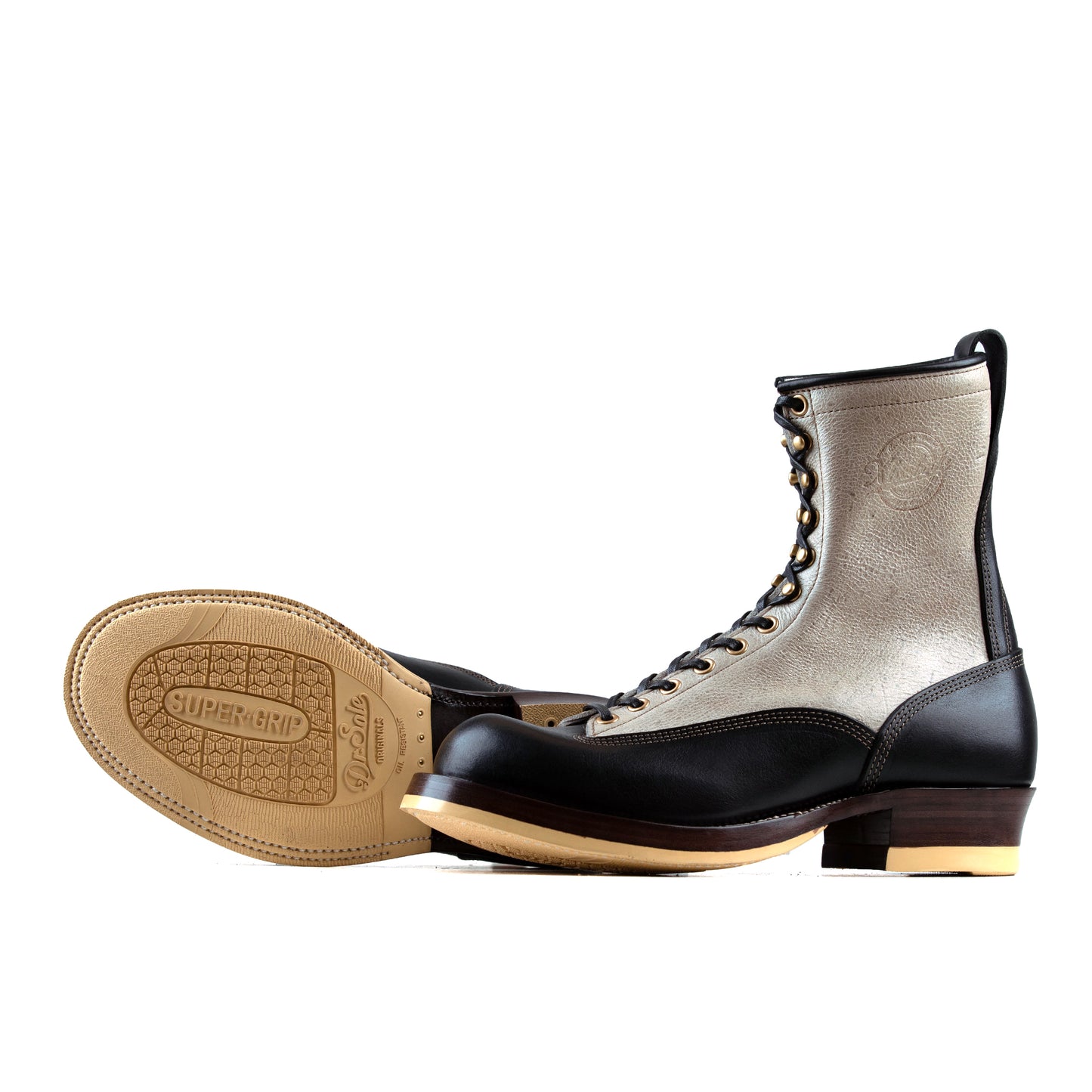 Monkey Boots 12 Eyelets - Cream Kudu + Black Bull Hide - xbxs®boots factory