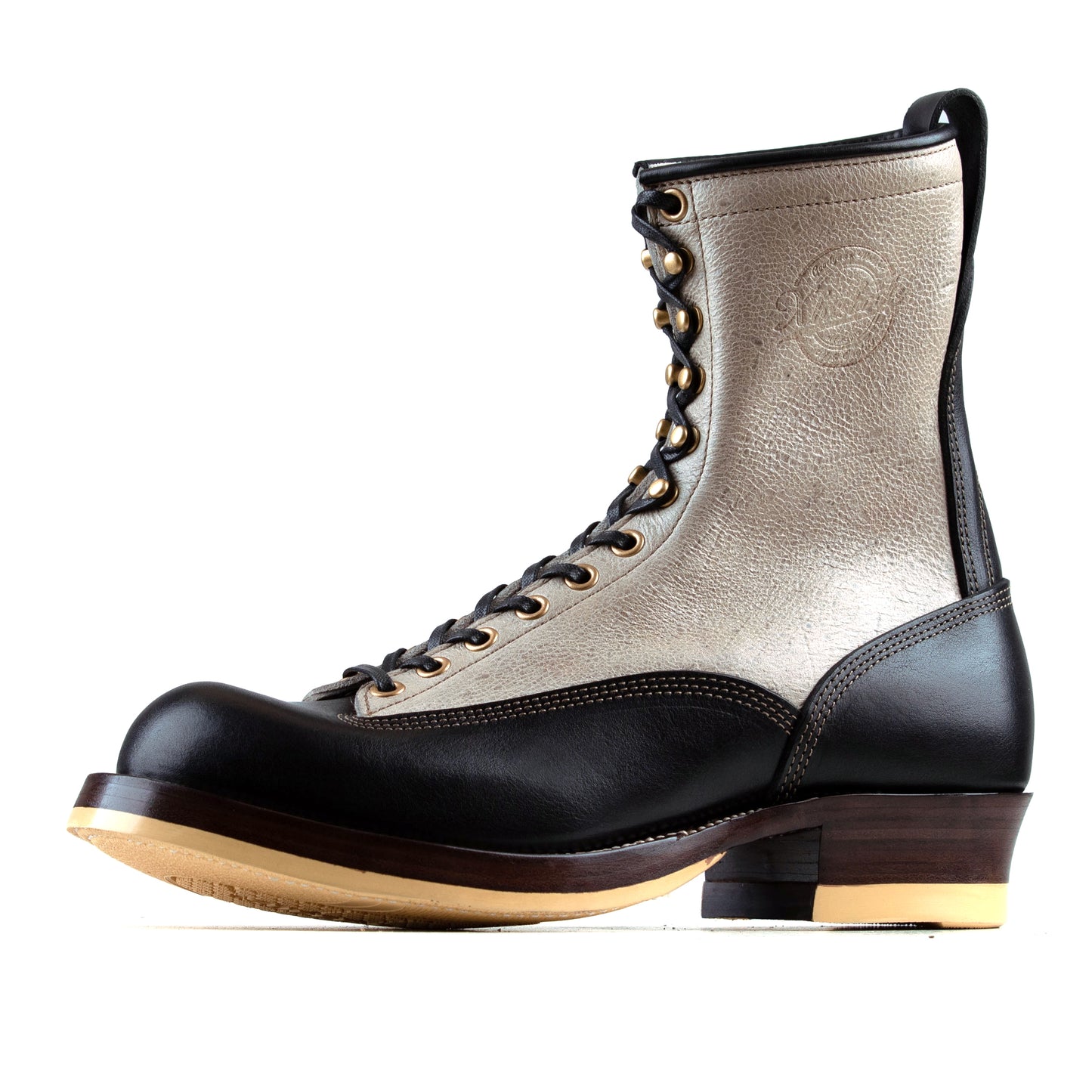 Monkey Boots 12 Eyelets - Cream Kudu + Black Bull Hide - xbxs®boots factory