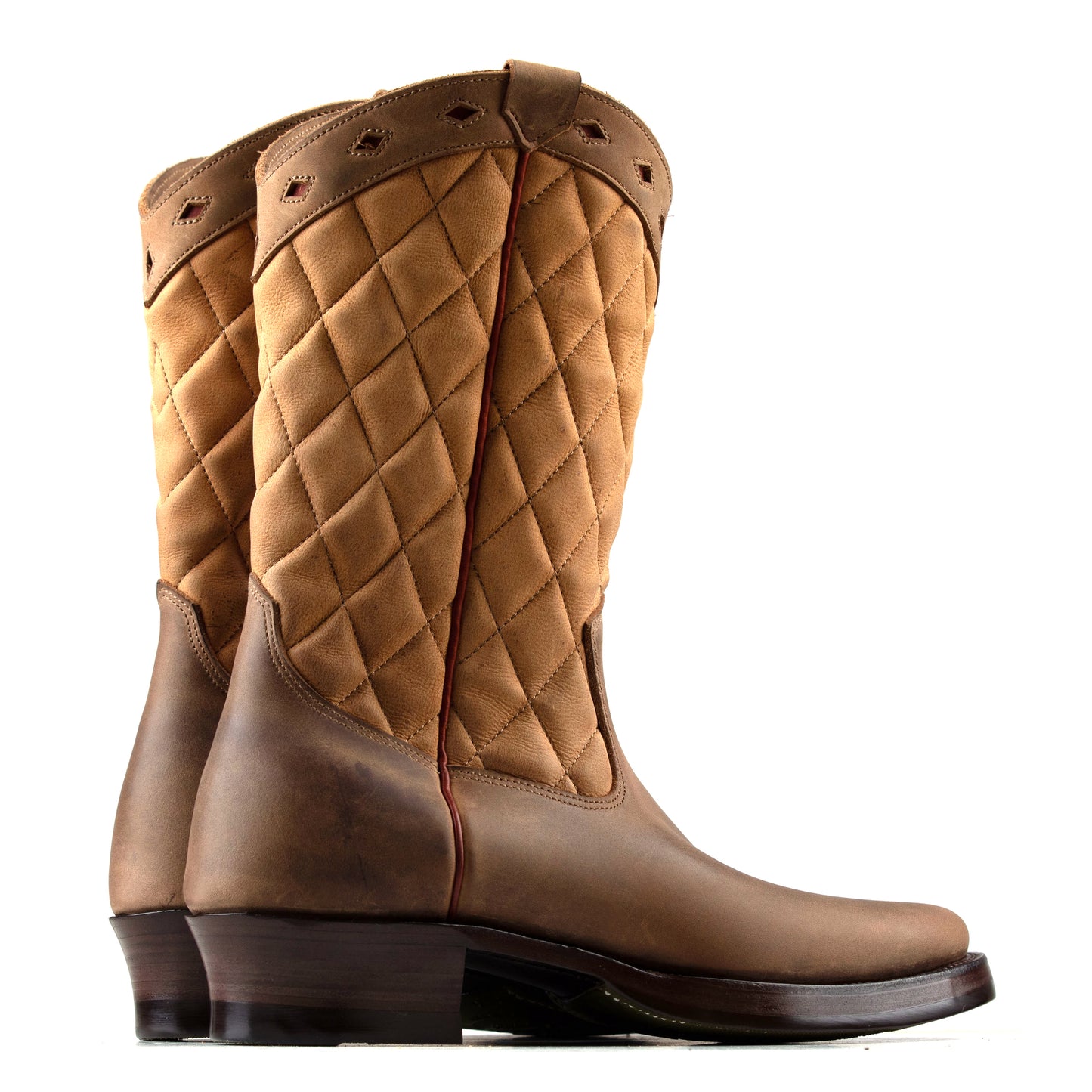 Diamond Check CowBoy Boots - Brandy Kudu + Tan Nubuck - xbxs®boots factory