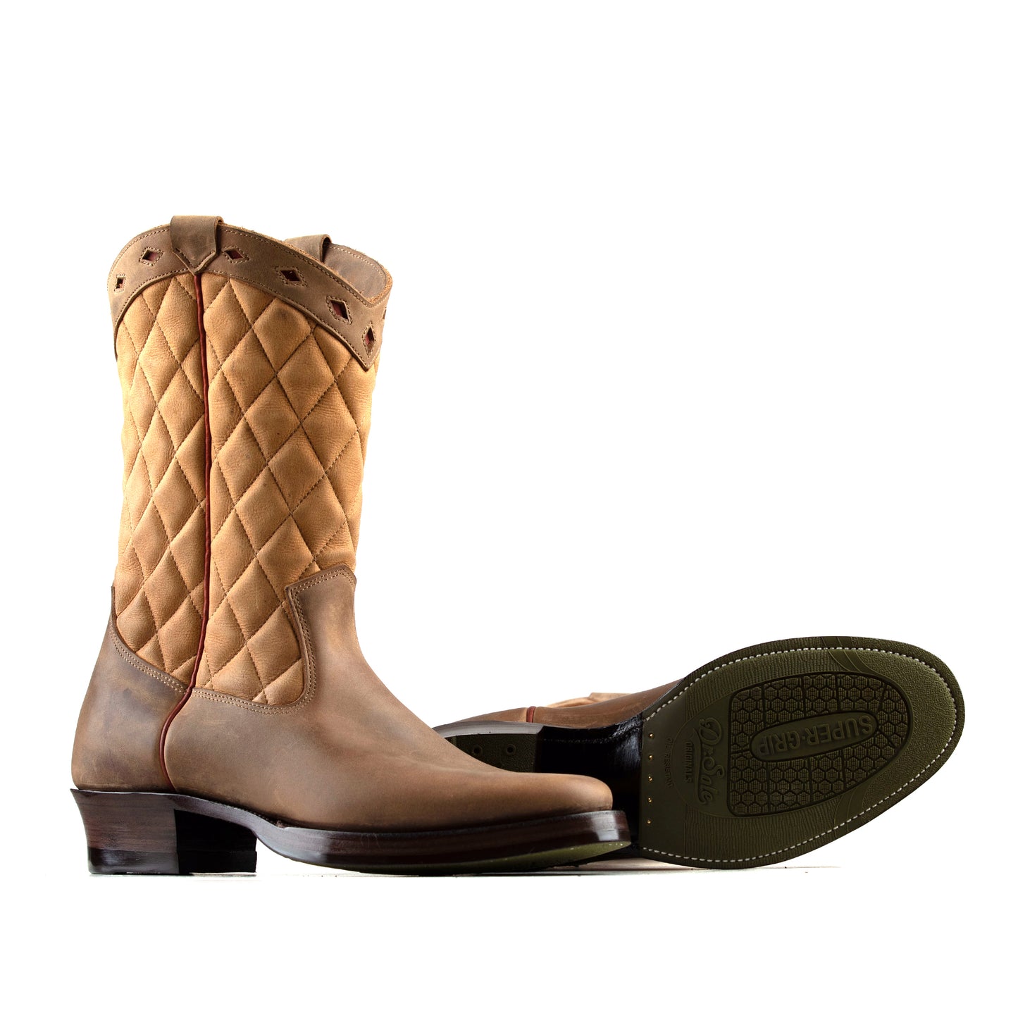 Diamond Check CowBoy Boots - Brandy Kudu + Tan Nubuck - xbxs®boots factory
