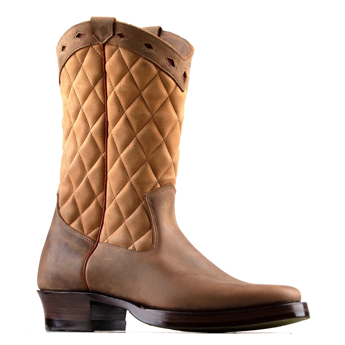 Diamond Check CowBoy Boots - Brandy Kudu + Tan Nubuck - xbxs®boots factory