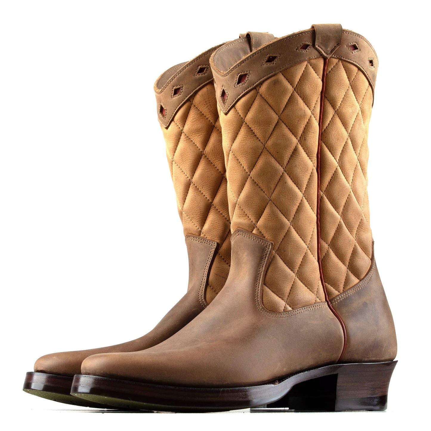 Diamond Check CowBoy Boots - Brandy Kudu + Tan Nubuck - xbxs®boots factory