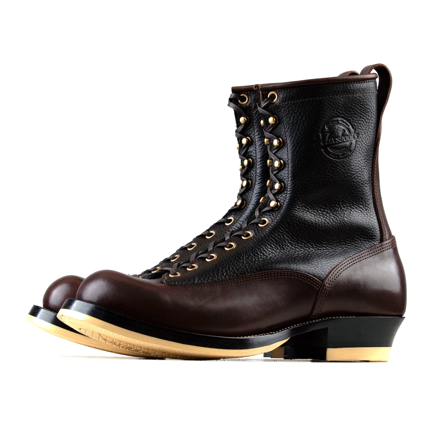 Monkey Boots 12 Eyelets - Black+Brown Bull Hide - xbxs®boots factory