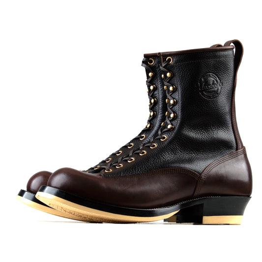 Monkey Boots 12 Eyelets - Black+Brown Bull Hide - xbxs®boots factory