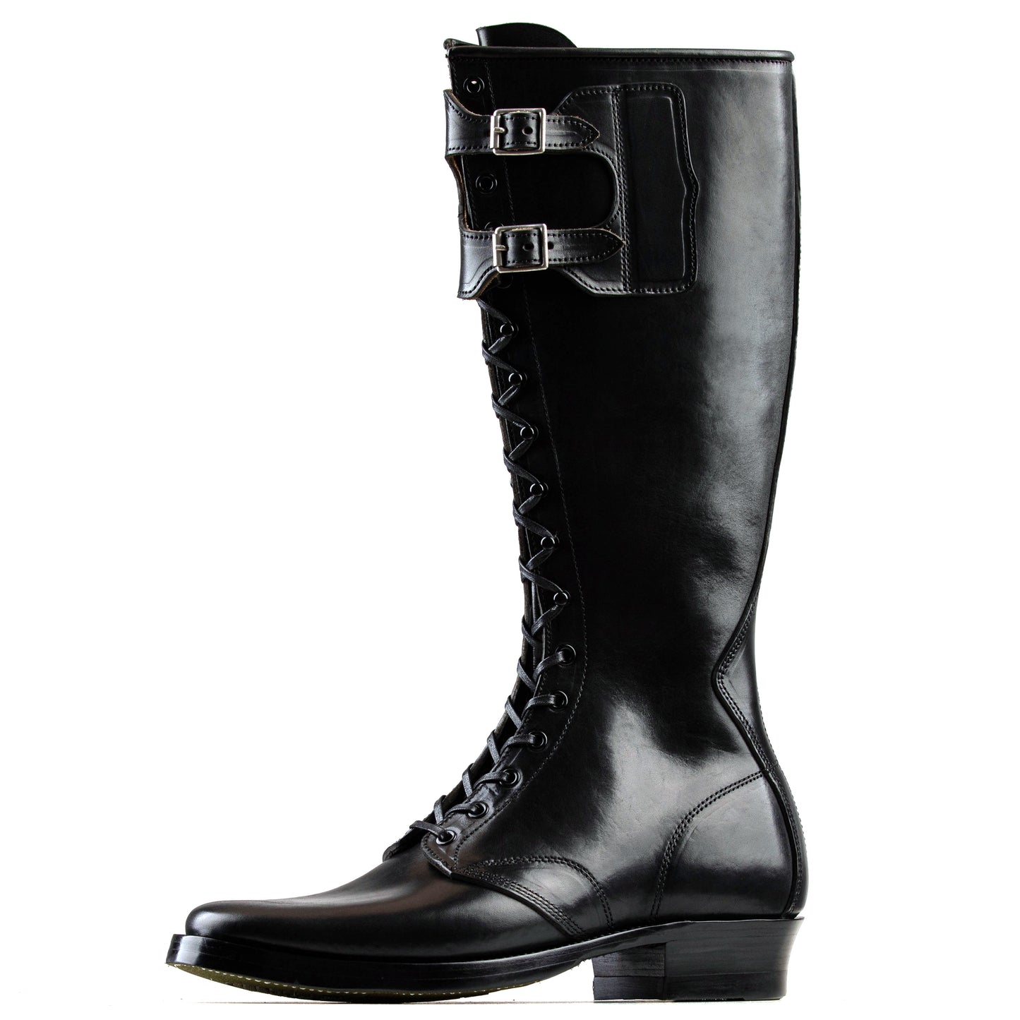 Stringer Boots 17 Eyelets - Black San Gimignano Horsebutt - xbxs®boots factory