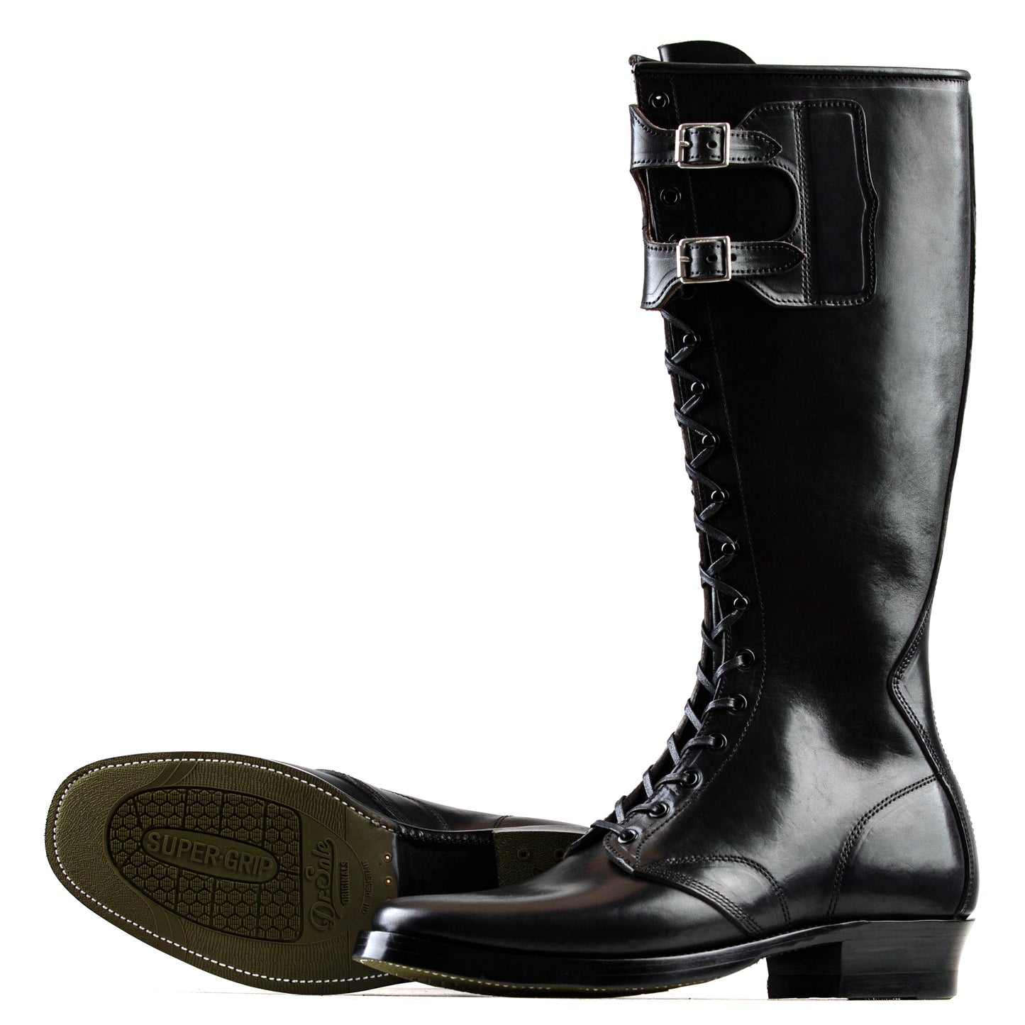 Stringer Boots 17 Eyelets - Black San Gimignano Horsebutt - xbxs®boots factory