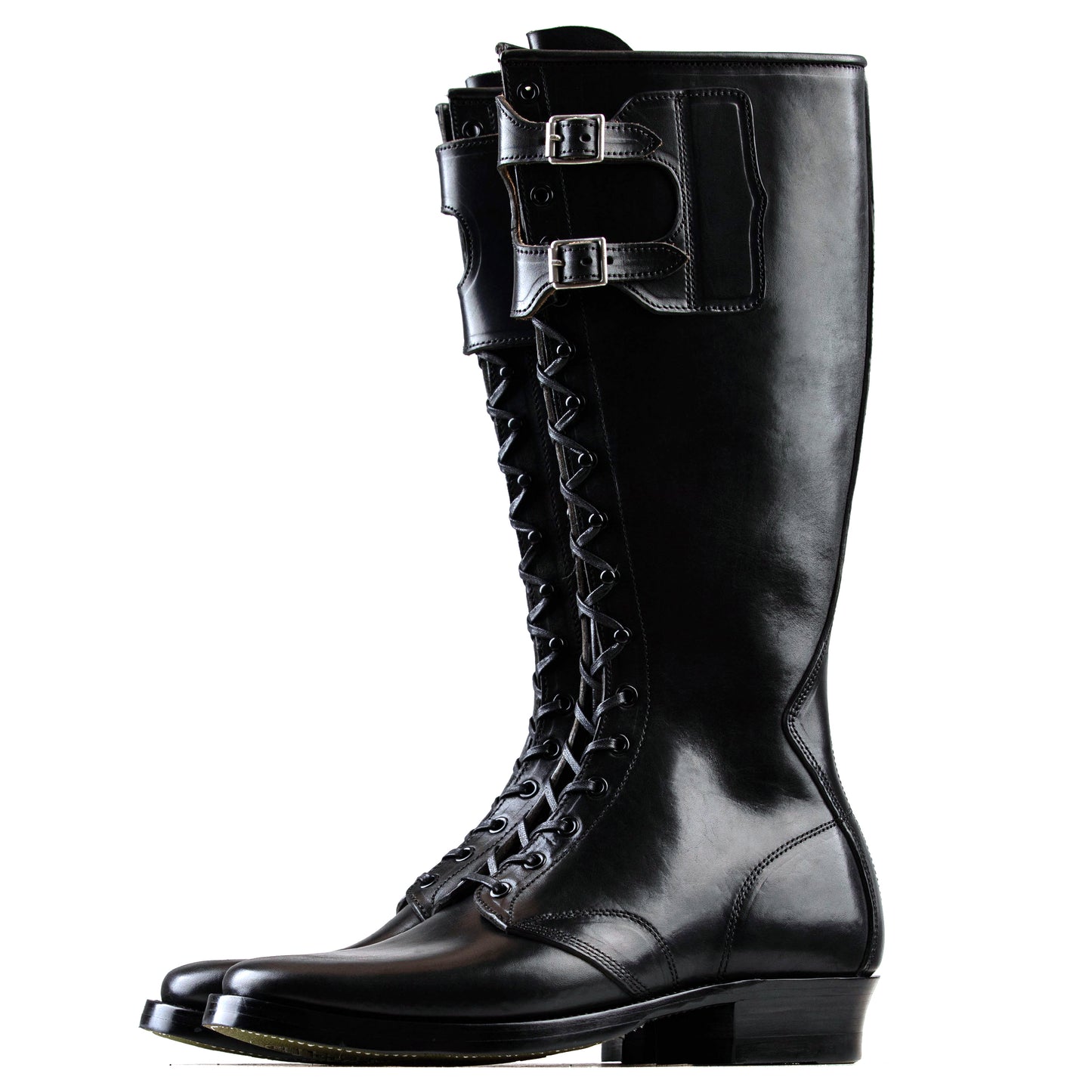 Stringer Boots 17 Eyelets - Black San Gimignano Horsebutt - xbxs®boots factory