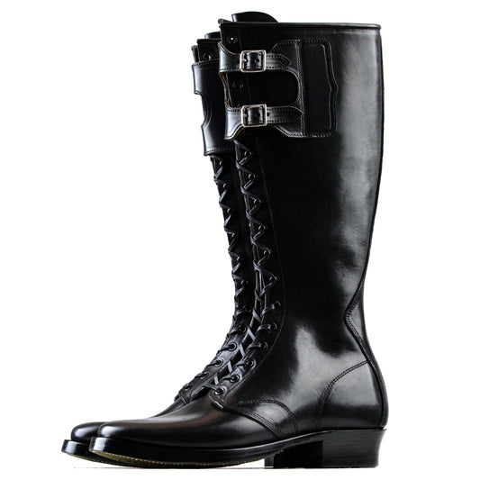 Stringer Boots 17 Eyelets - Black San Gimignano Horsebutt - xbxs®boots factory