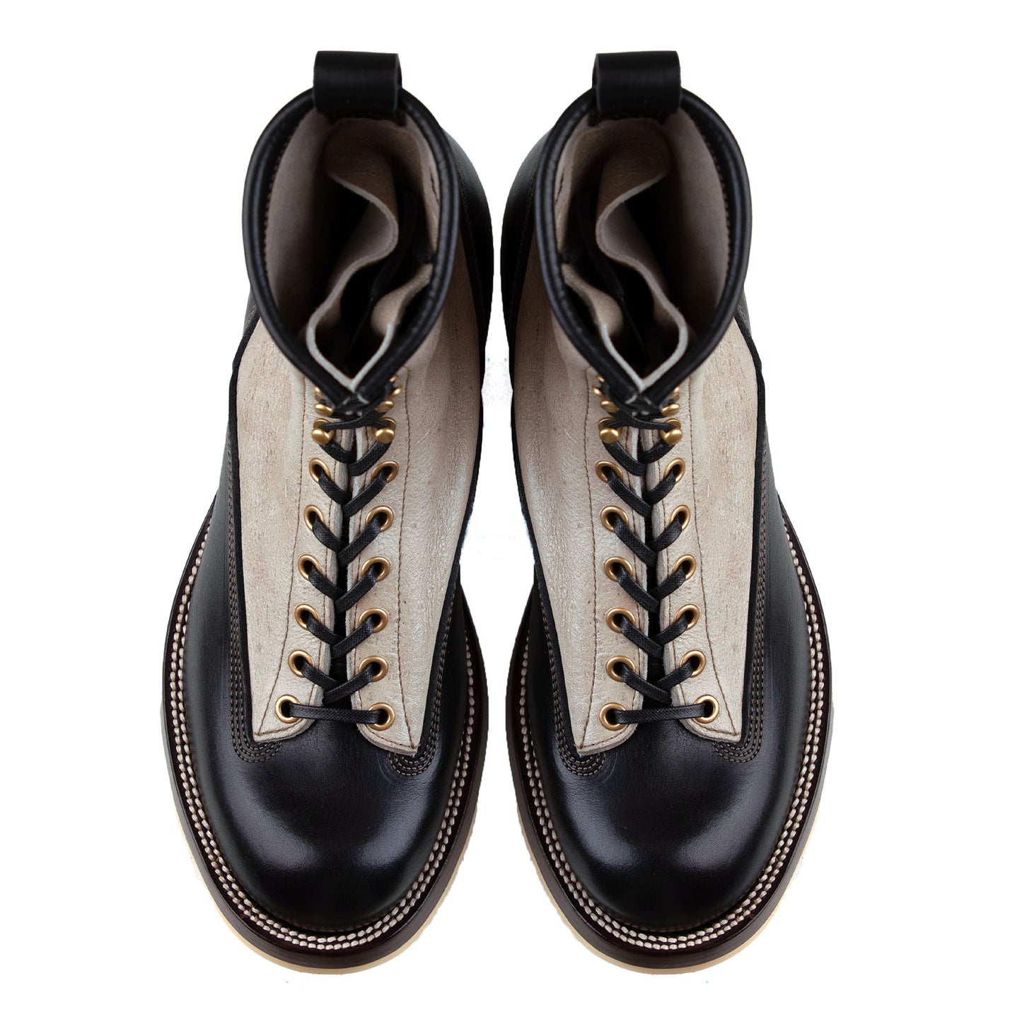 Monkey Boots 12 Eyelets - Cream Kudu + Black Bull Hide - xbxs®boots factory