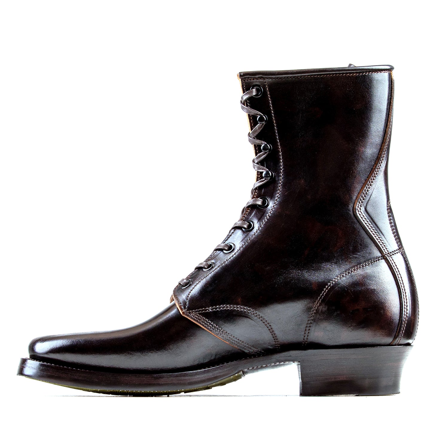 Stringer Boots 9 Eyelets - Hand Dyed Black/Brown Horsebutt TPR - xbxs®boots factory