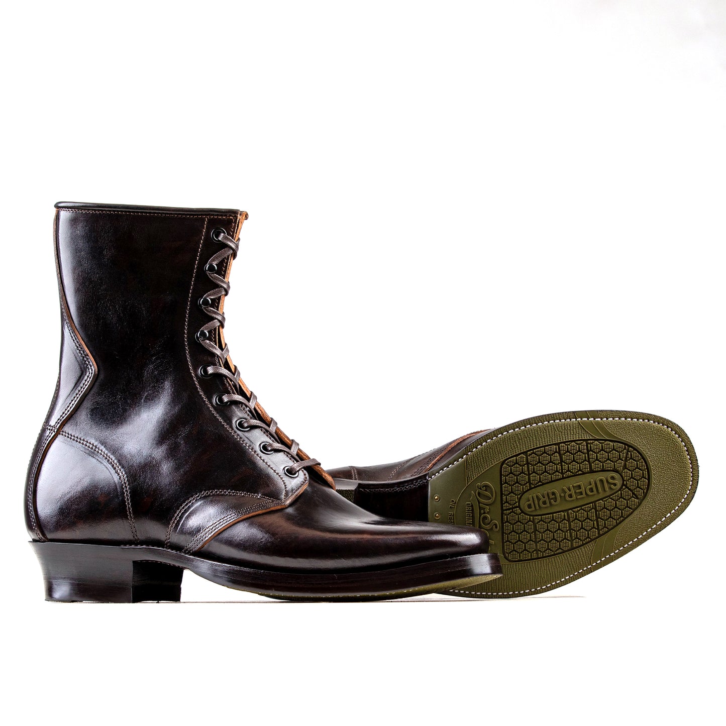 Stringer Boots 9 Eyelets - Hand Dyed Black/Brown Horsebutt TPR - xbxs®boots factory