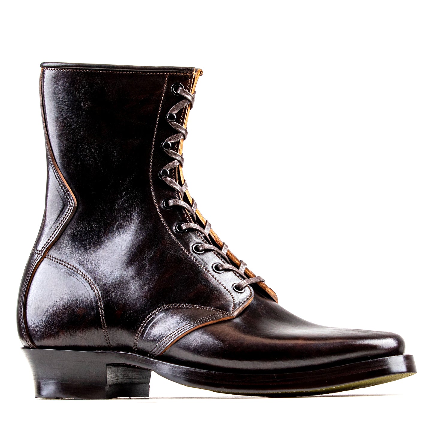 Stringer Boots 9 Eyelets - Hand Dyed Black/Brown Horsebutt TPR - xbxs®boots factory