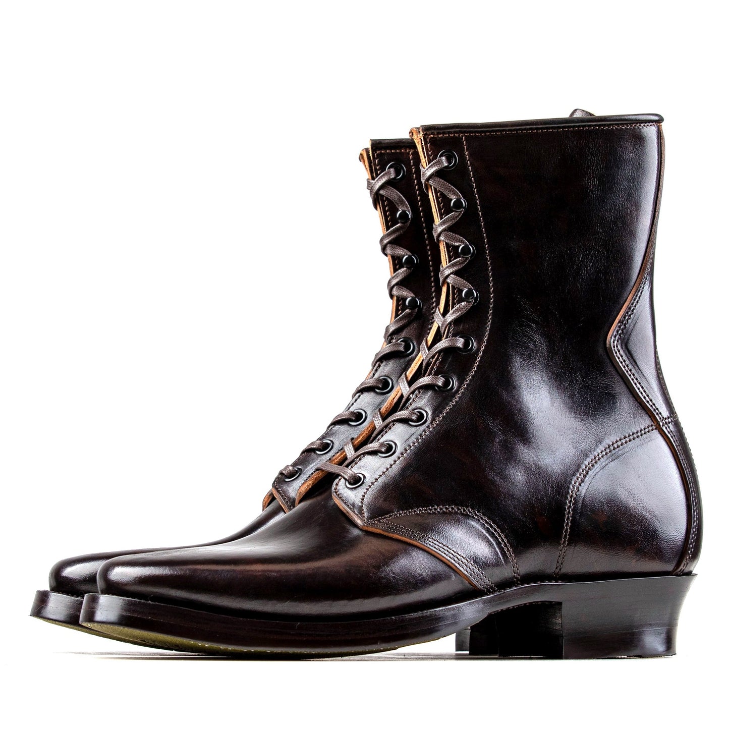 Stringer Boots 9 Eyelets - Hand Dyed Black/Brown Horsebutt TPR - xbxs®boots factory