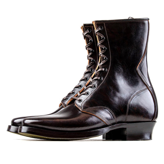 Stringer Boots 9 Eyelets - Hand Dyed Black/Brown Horsebutt TPR - xbxs®boots factory